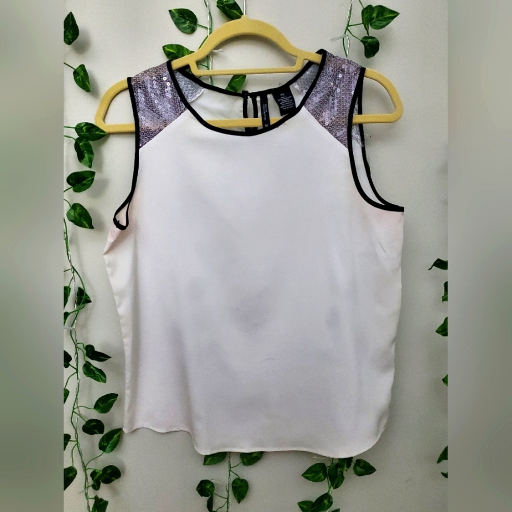 White tank top. Silver shoulders